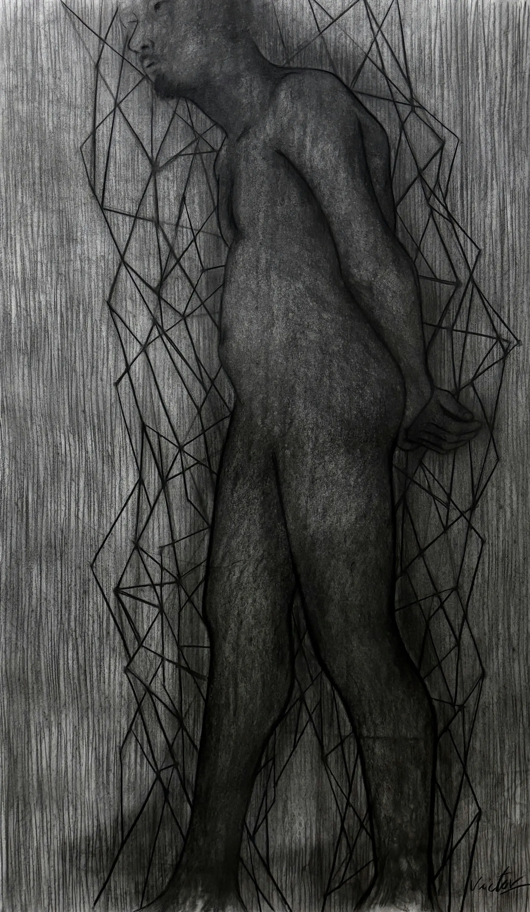 Man in confinement 1, 3 by Victor Hazra - Charcoal on paper