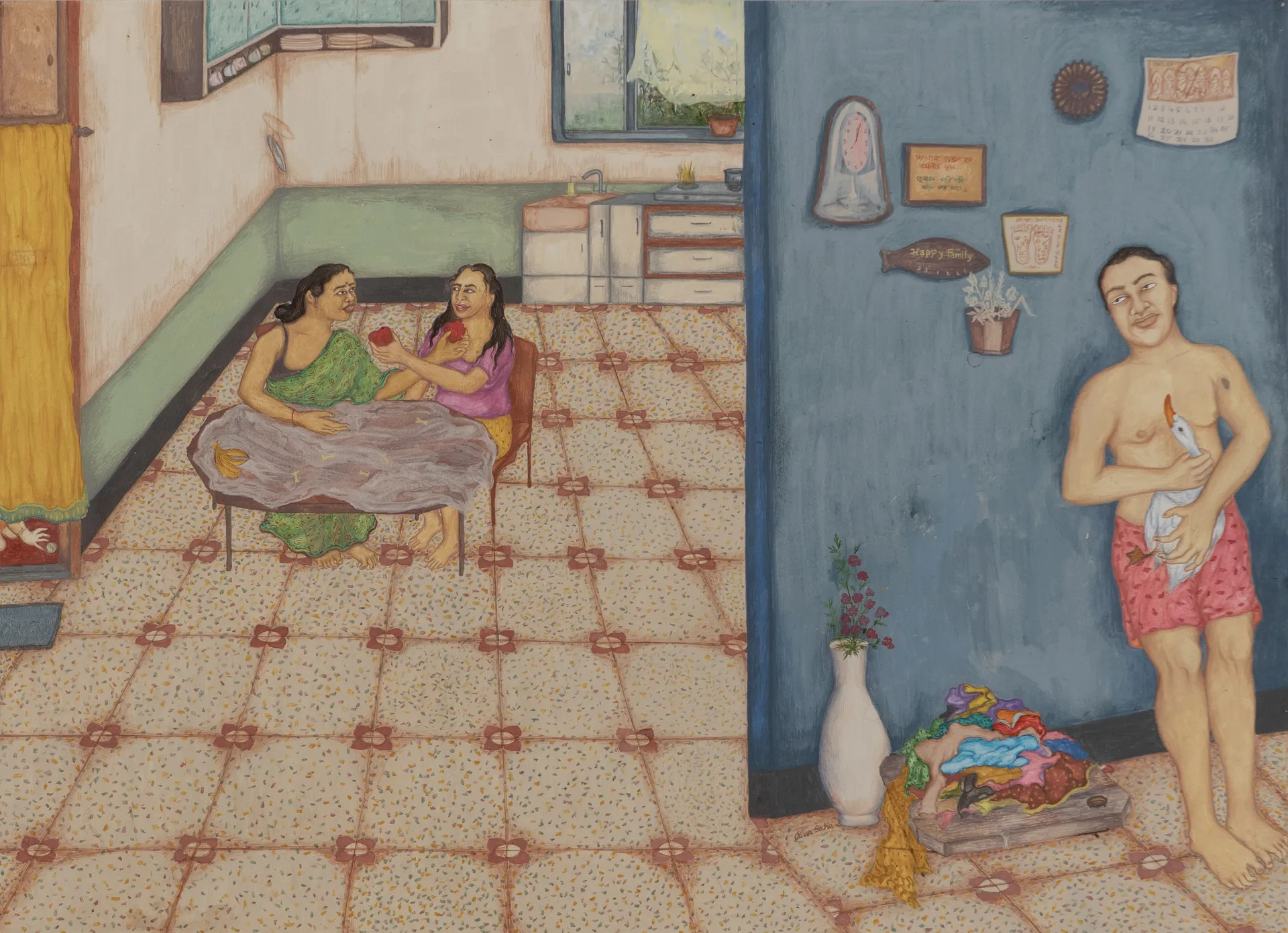 A beautiful home by Oliva Saha - Natural pigments, gouache, watercolour, coloured pencil and khadiya on Canson paper