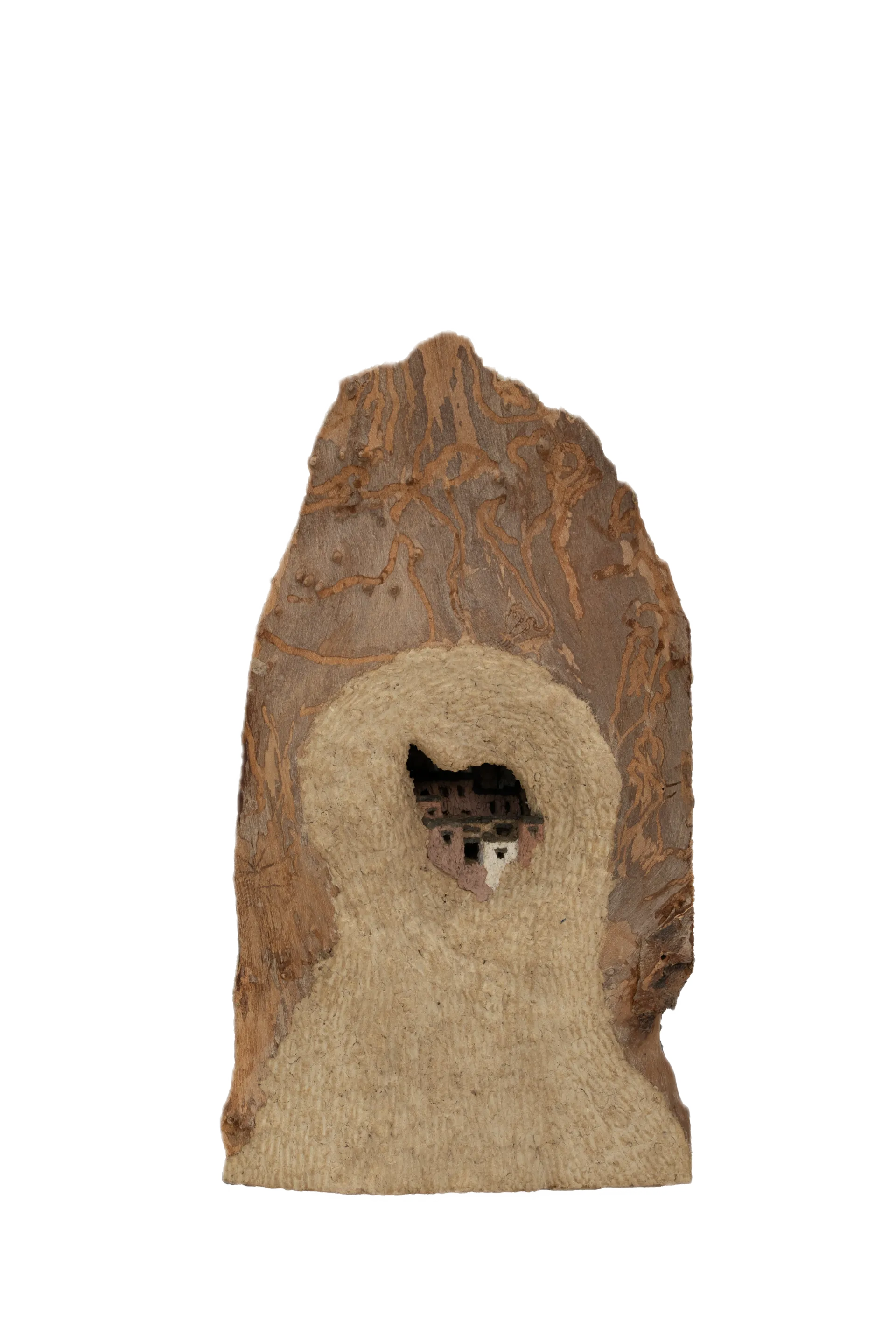 Ingrained sanctuary - 2 by Skarma Sonam Tashi - Discarded wood, papier-mâché, natural pigments