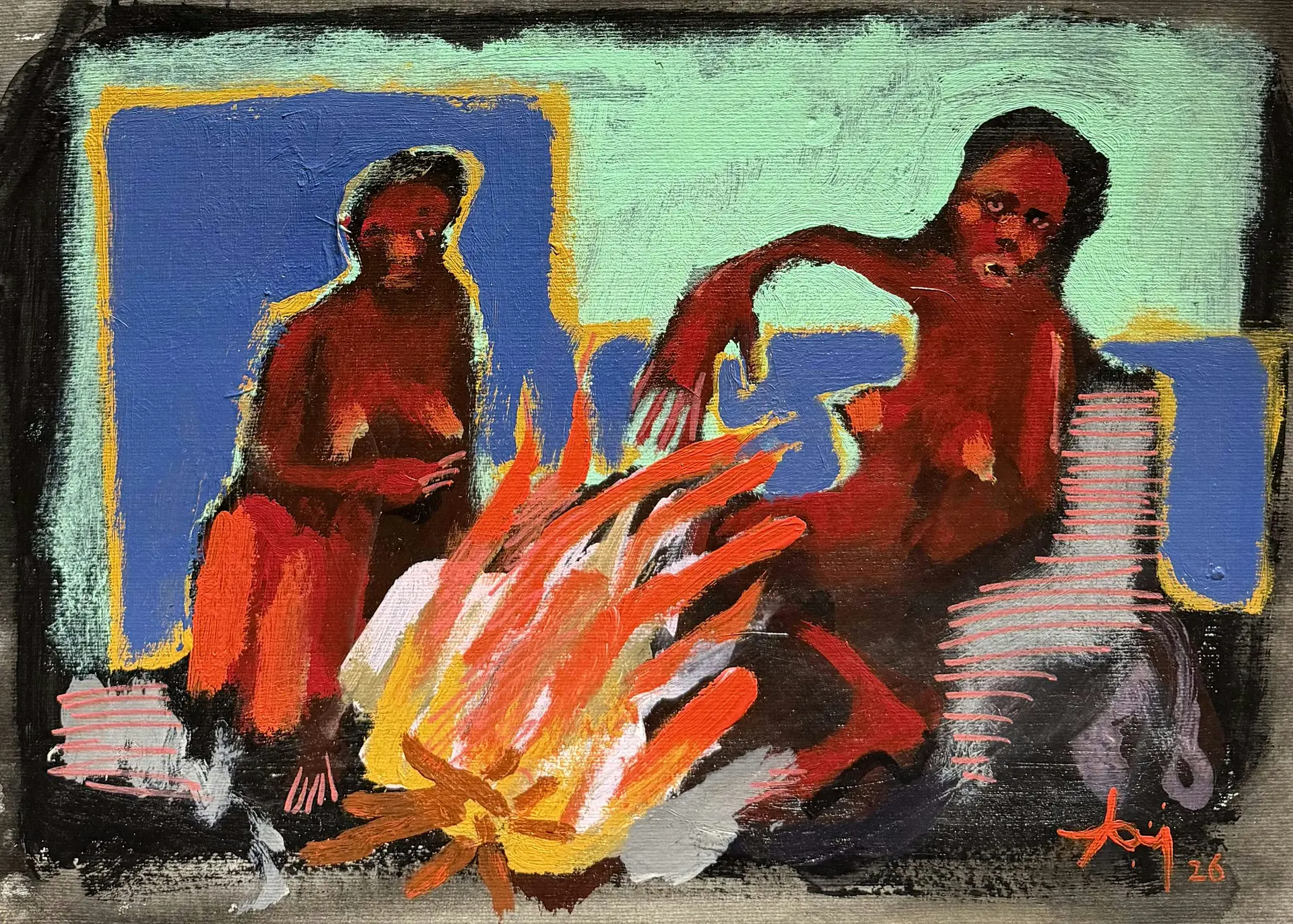 By the fire by Aditiya Singh - Acrylic on acrylic paper