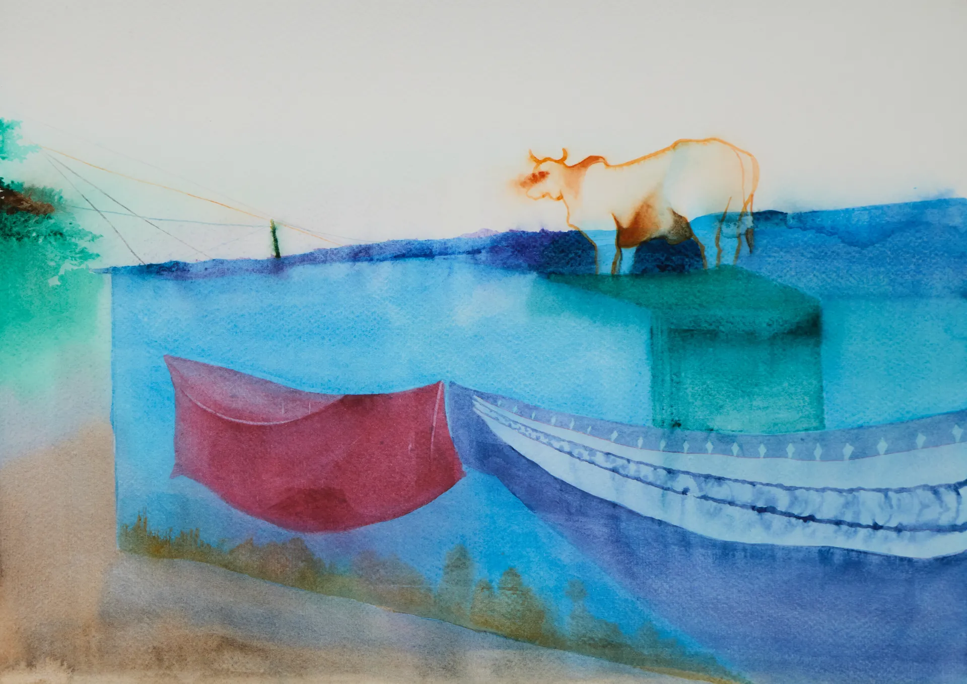 कहाँ गेलई चउर? (Where did the grassland go?) by Shiv Shankar - Watercolor on paper