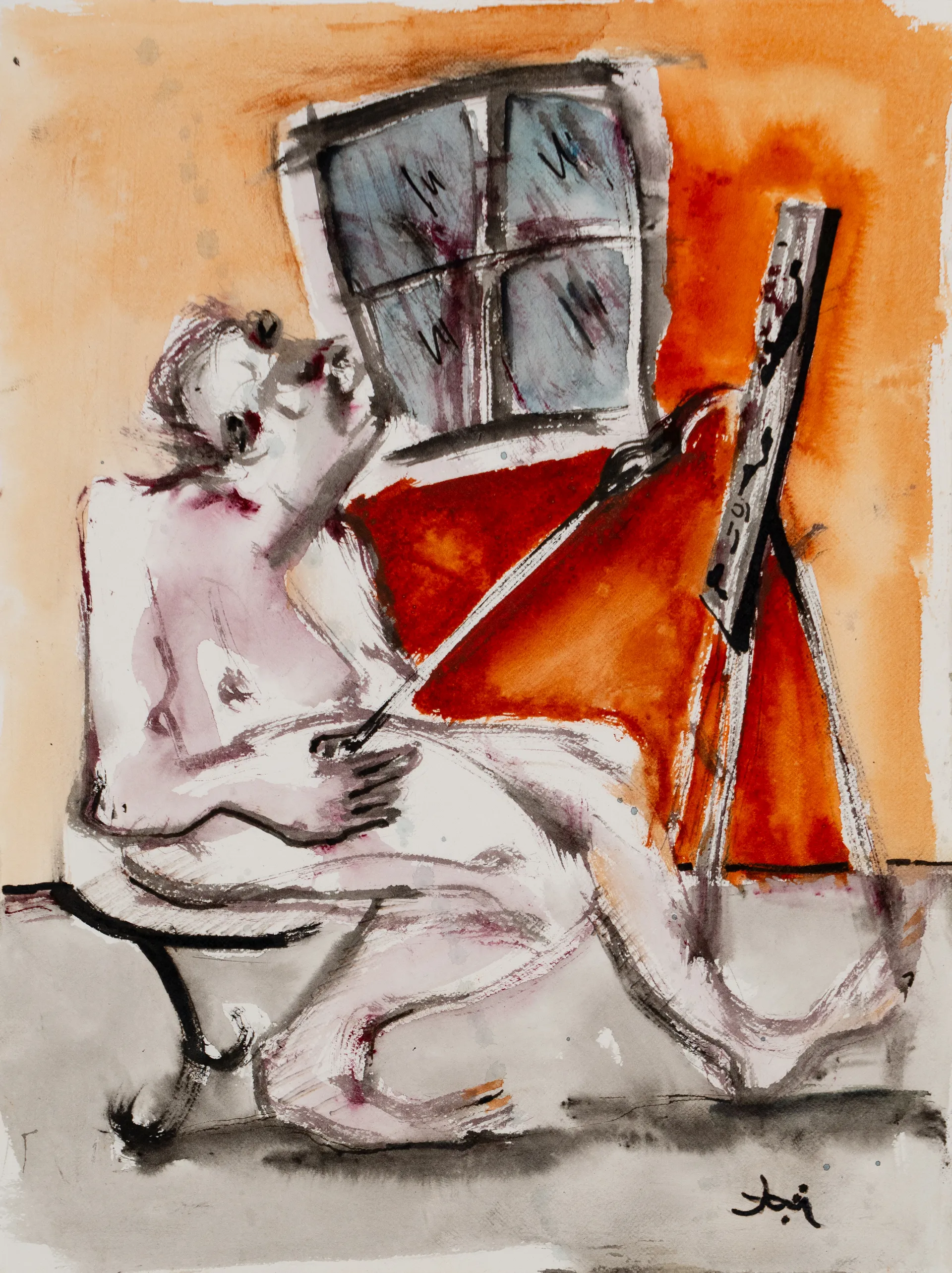 Painter by the window by Aditiya Singh - Acrylic on paper