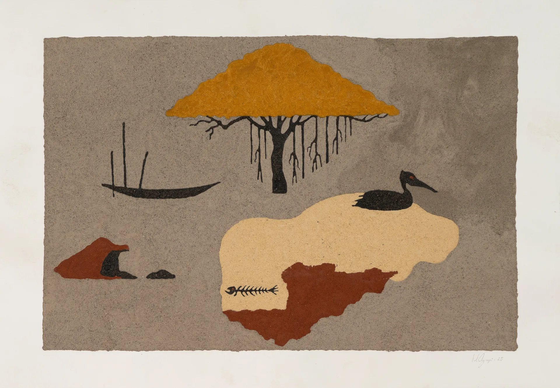 The last monarch 3 by Manjit Gogoi - Mixed media (construction waste on paper)