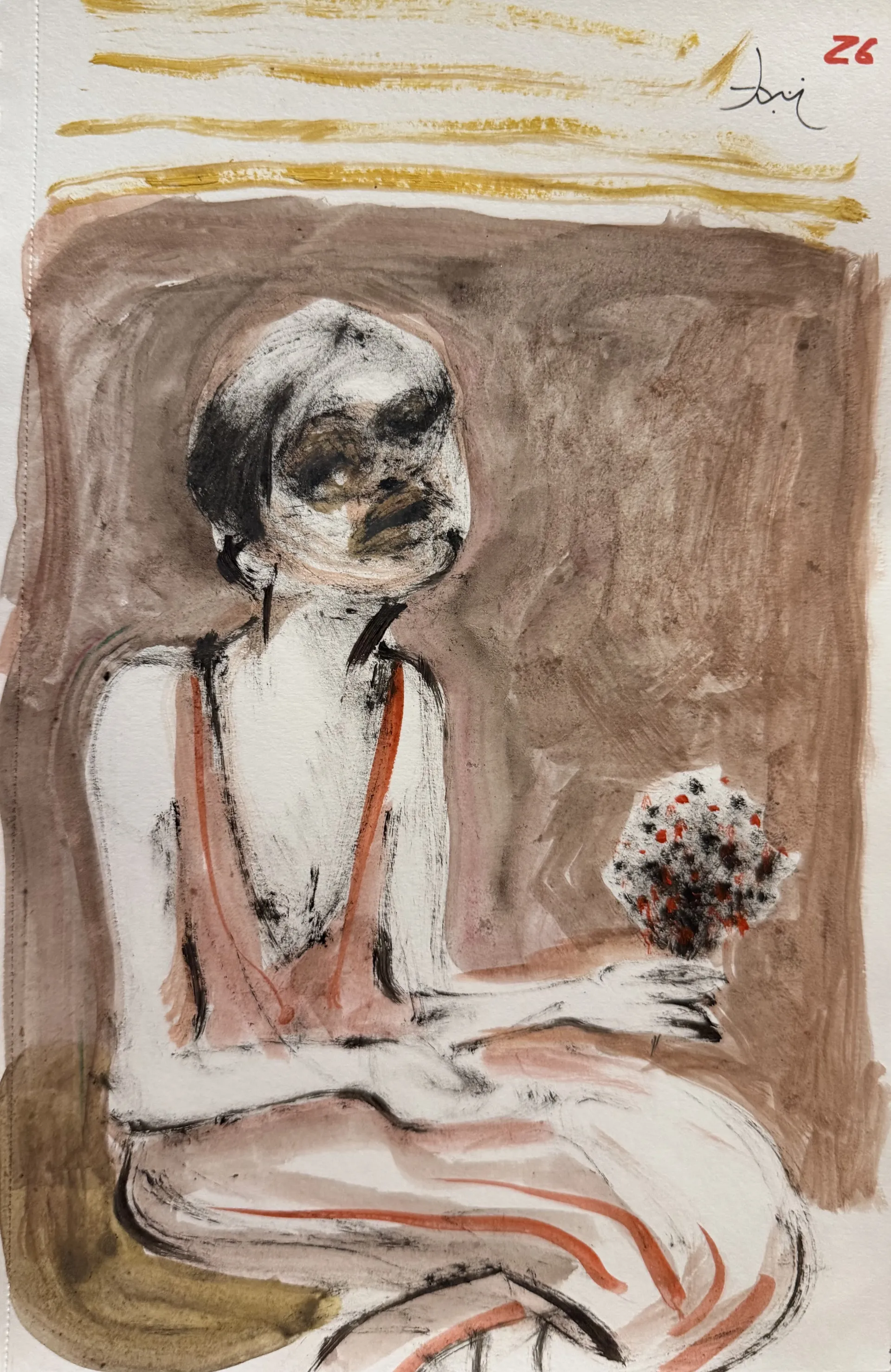 Lady with a black bouquet by Aditiya Singh - Acrylic on paper