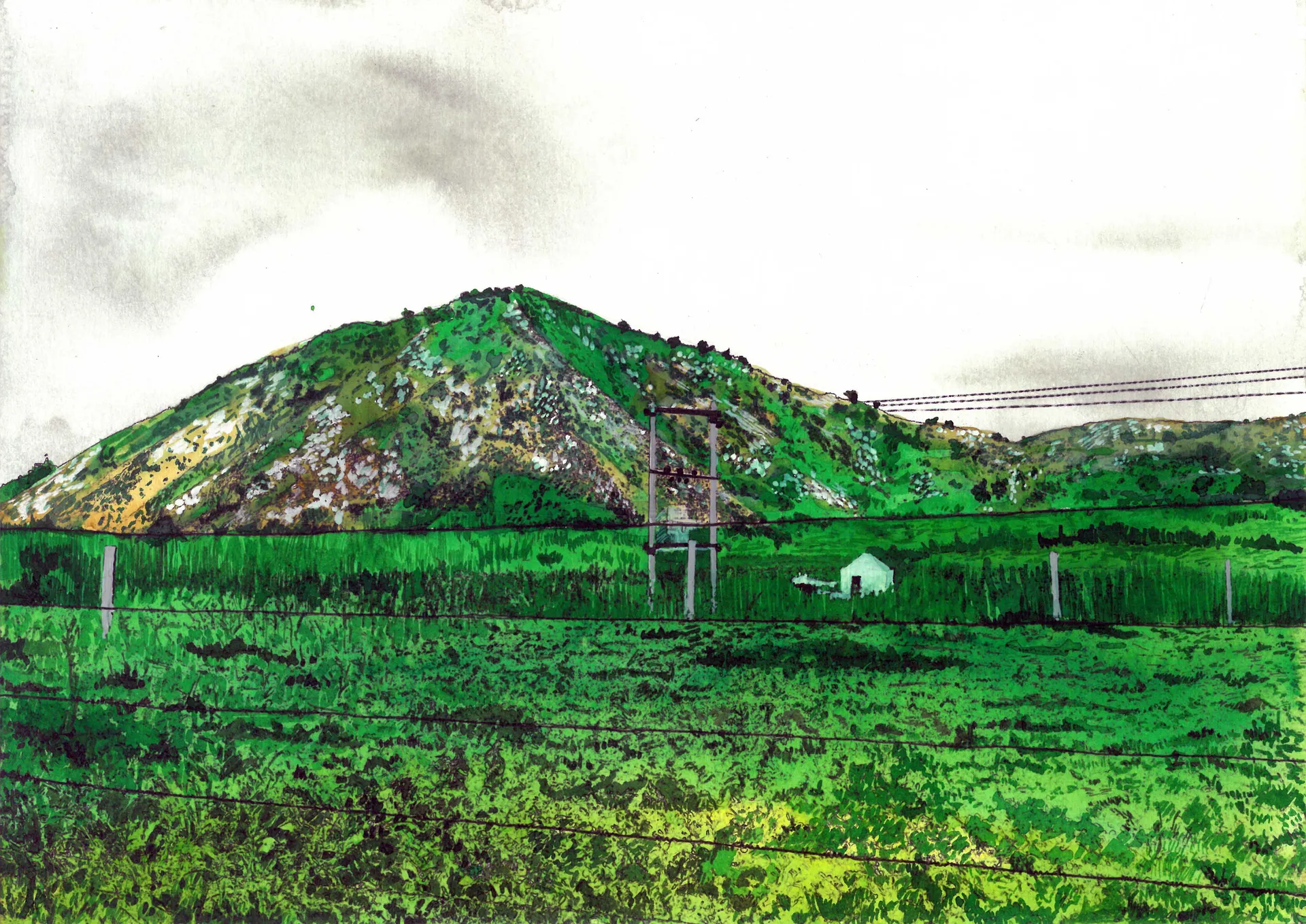 Territories of three: echoes in the landscape II, 1 by Kapil Jangid - Digital print, watercolor, photo ink and graphite on paper