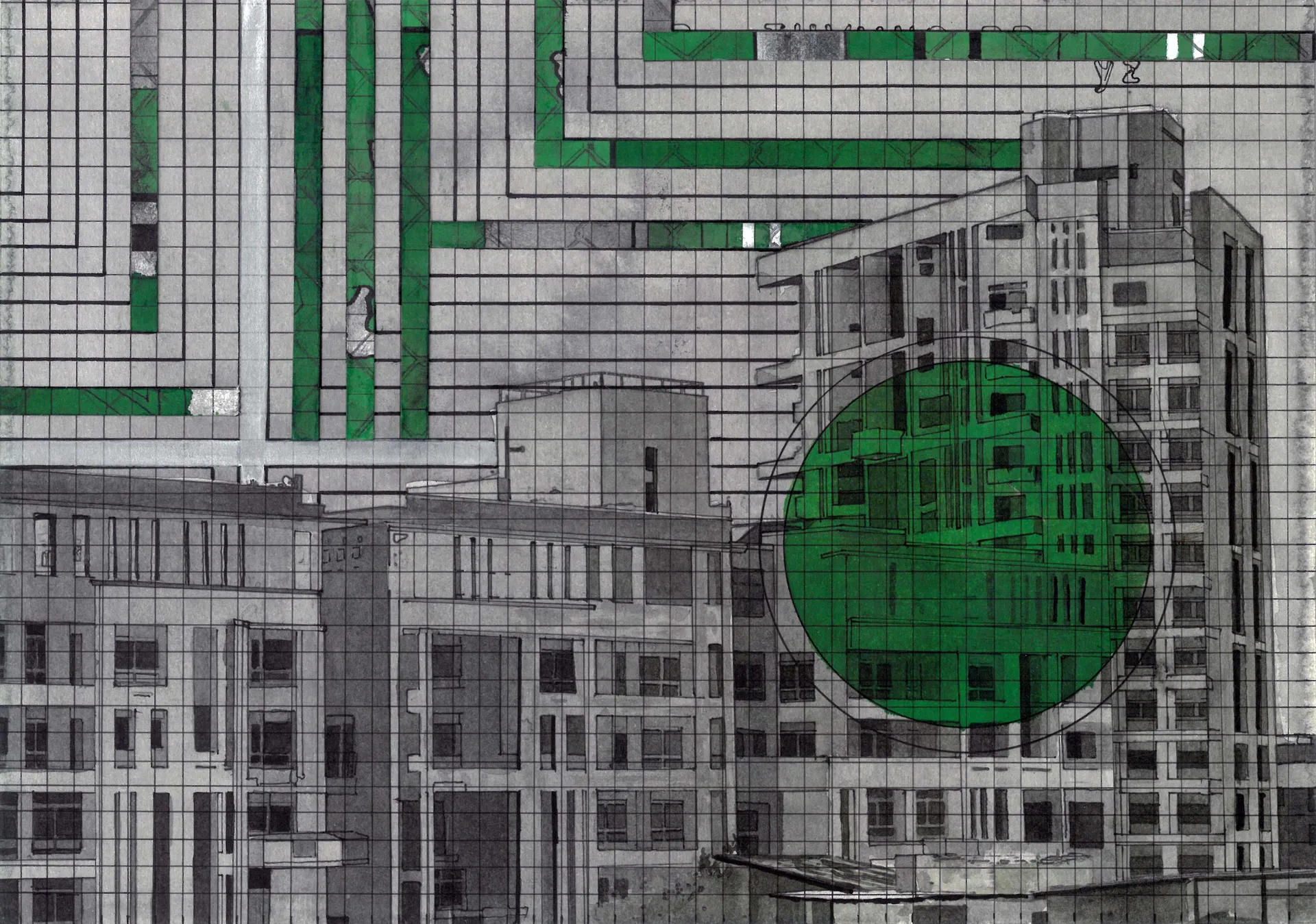 Territories of three: echoes in the landscape II, 3 by Kapil Jangid - Digital print, watercolor, photo ink and graphite on paper