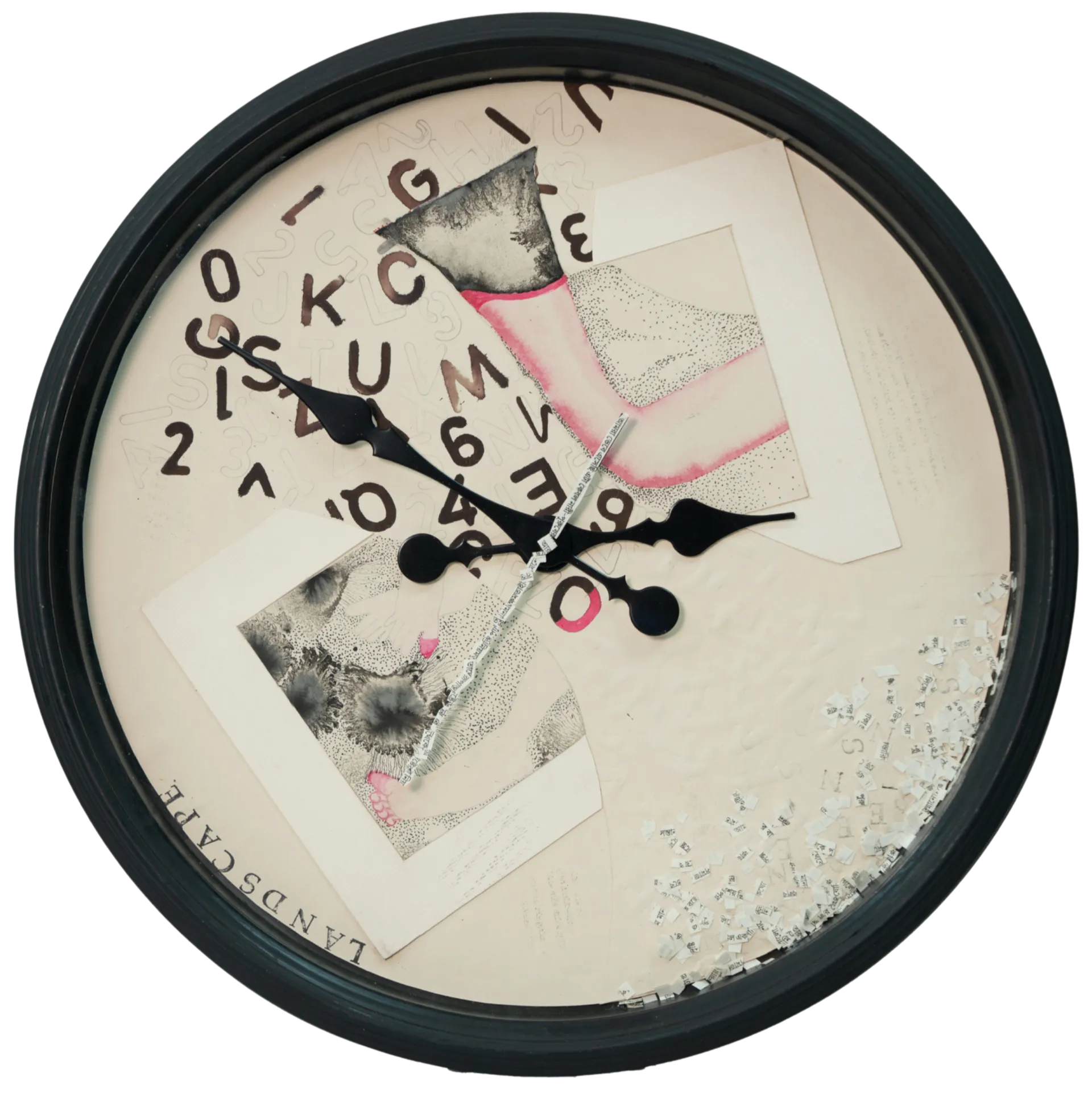 Untitled - 2 by Anup Let - Acrylic, watercolour, ink, with old clock on paper