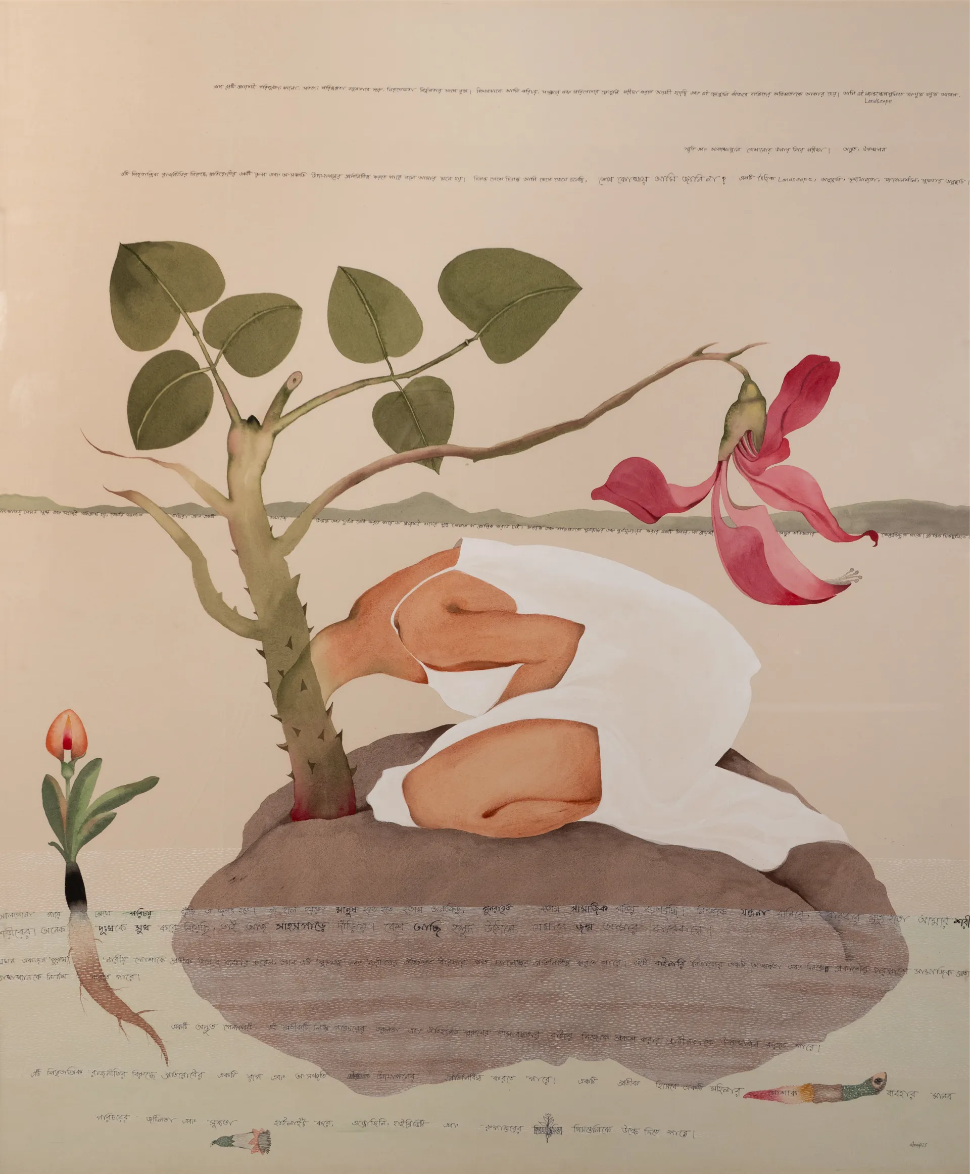 Rooted of self by Anup Let - Acrylic & ink on cloth