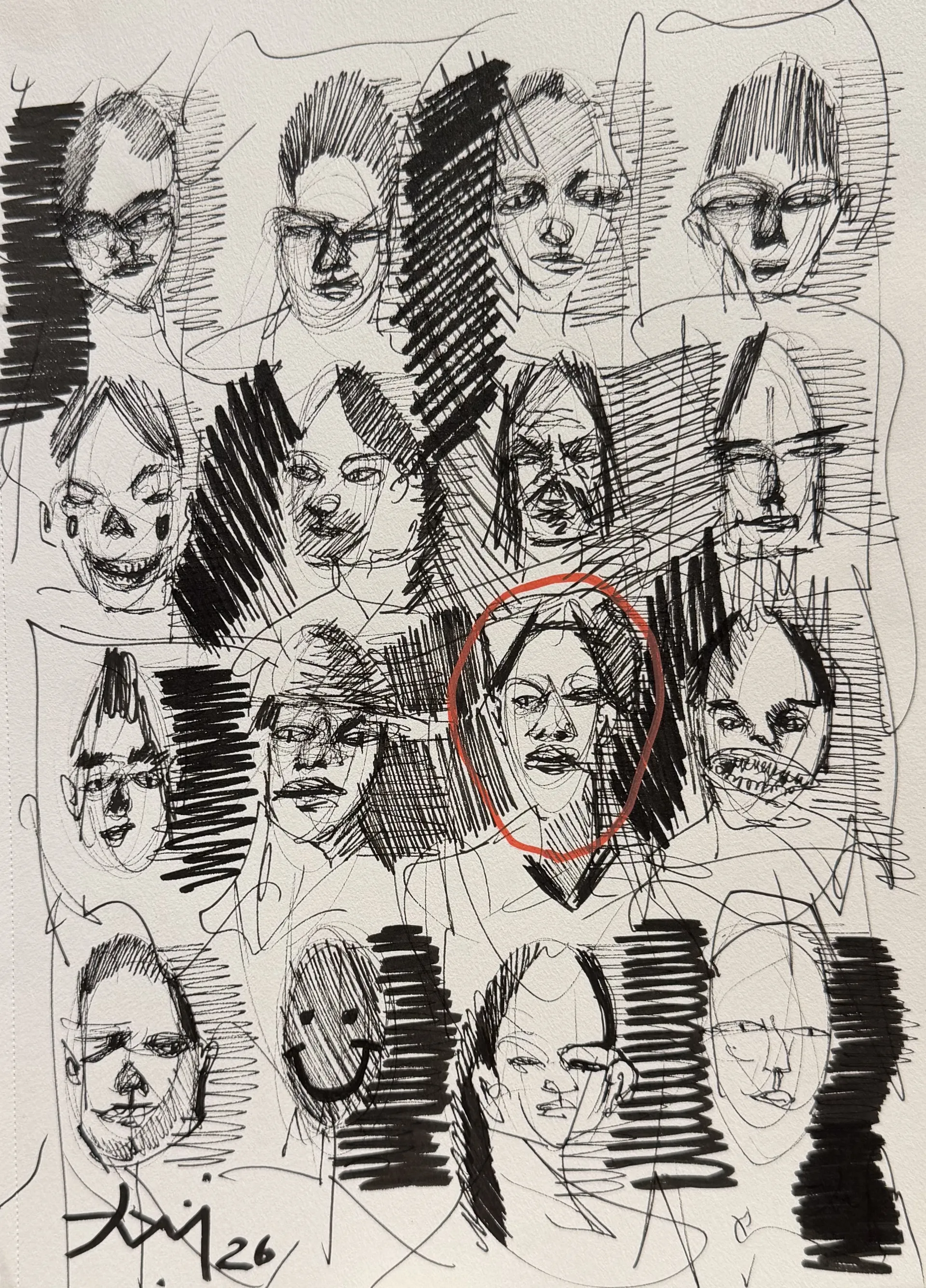 The search for a face by Aditiya Singh - Ink on paper