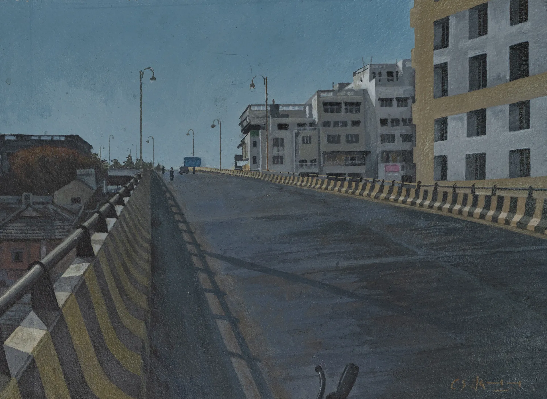 Akhota bridge by Akbar Ali Sunasara - Acrylic on handmade paper