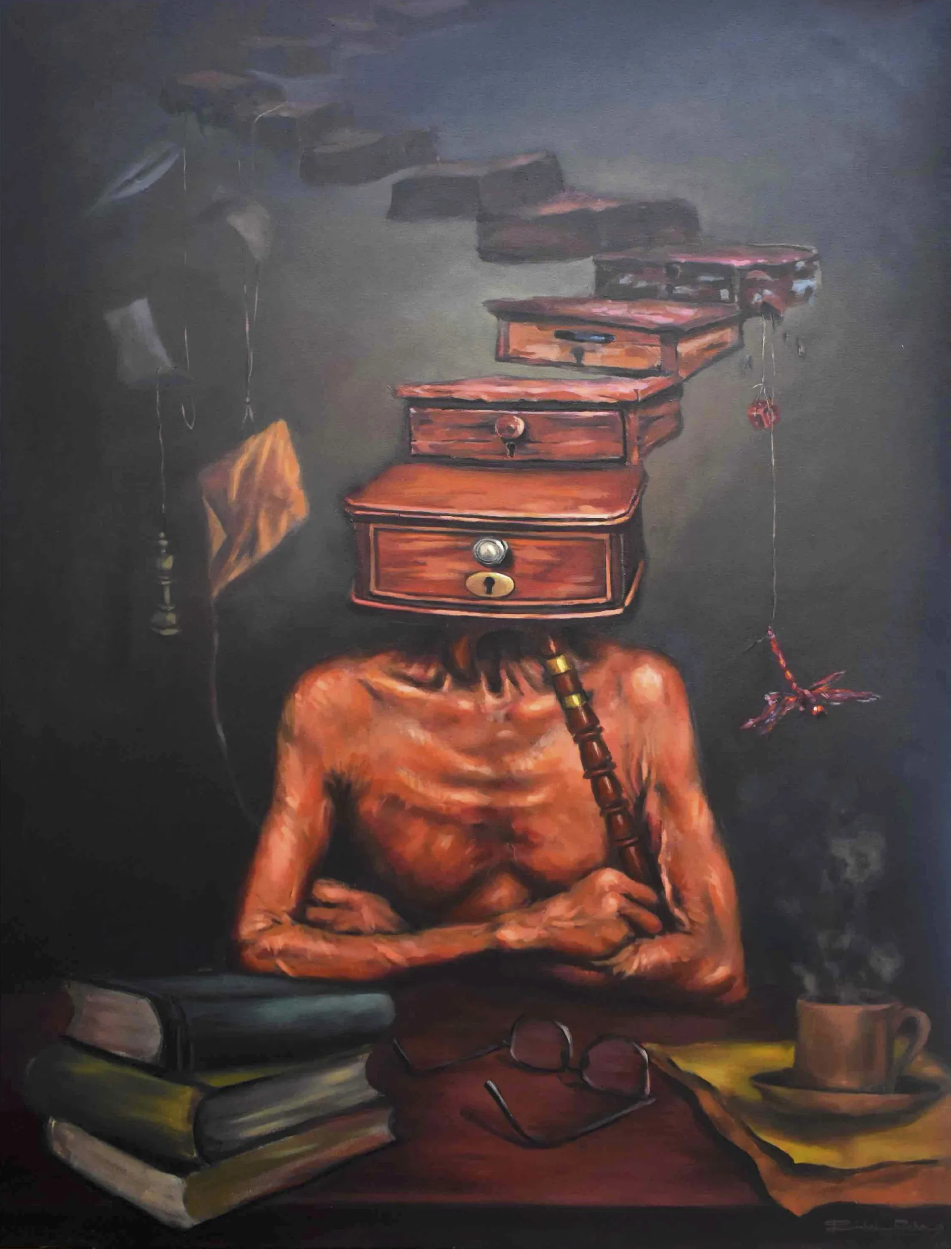 Old man with childhood memory by Bishal Deka - Acrylic on canvas