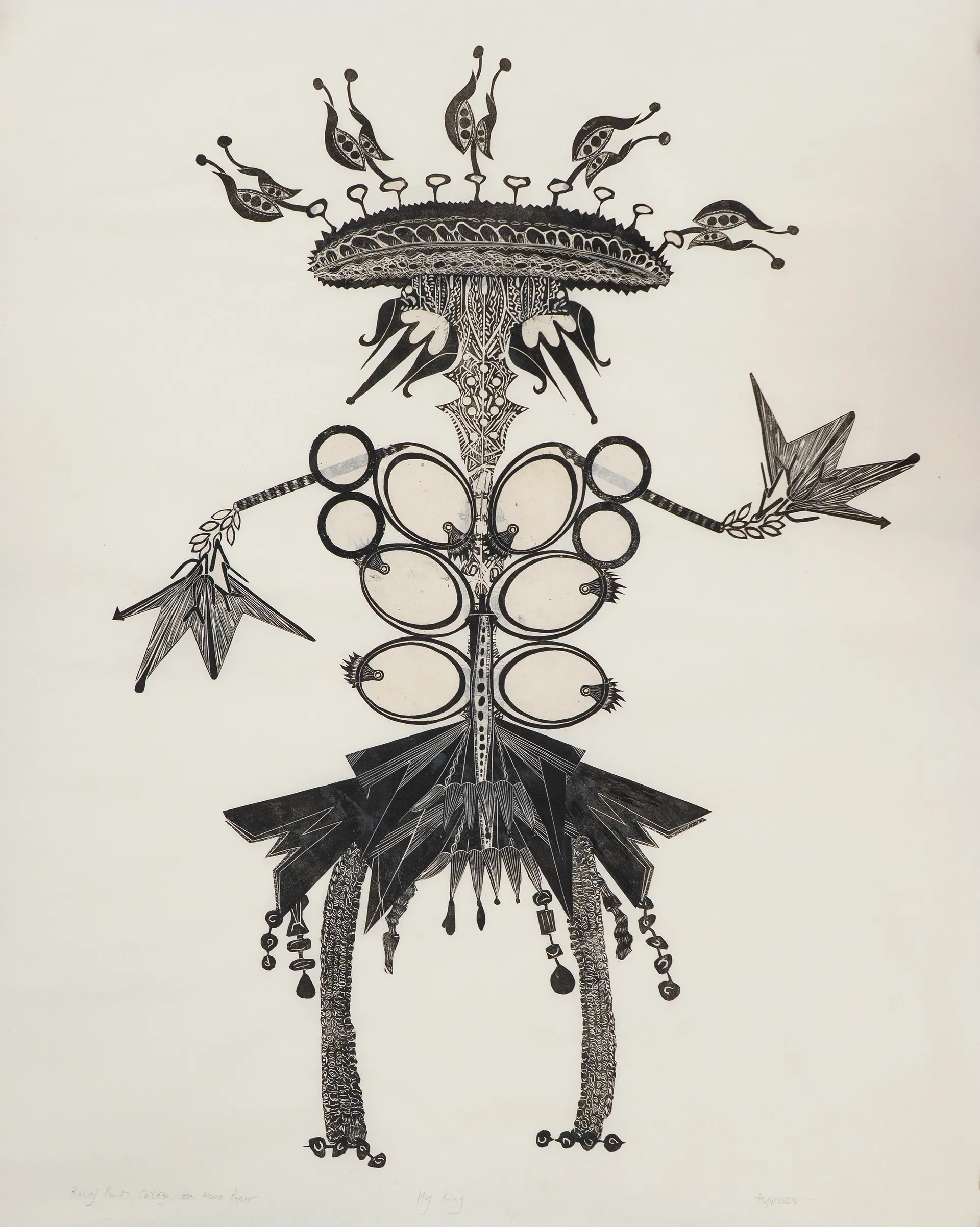 King and queen, 2 (set of 2) by Avni Bansal - Relief print collage on Kozo paper