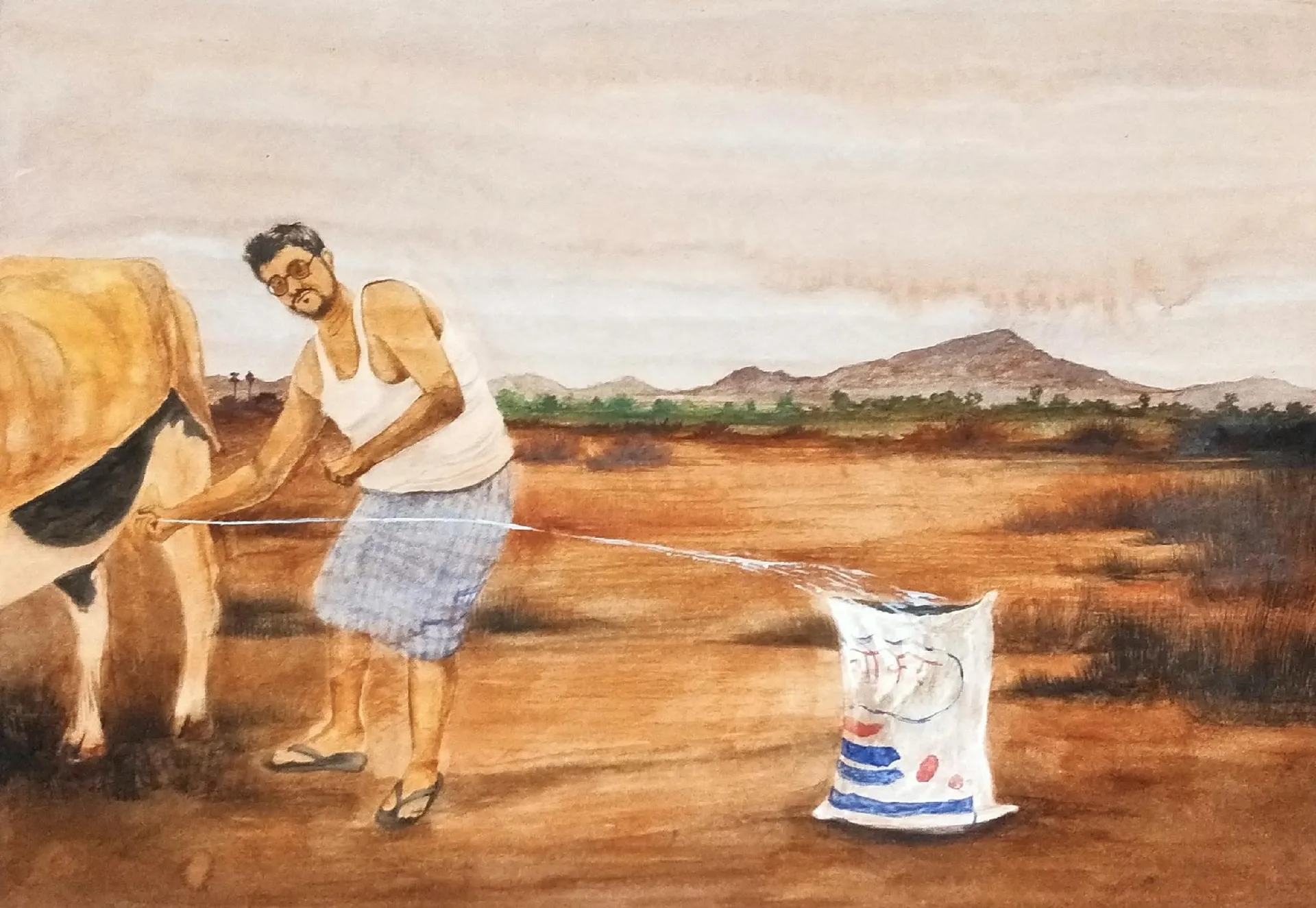 Govar toli by Shiv Shankar - Watercolor on paper