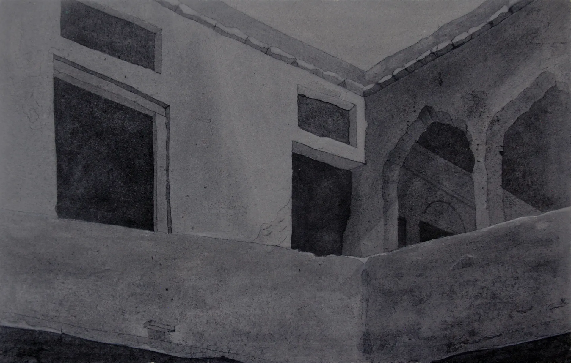 Khalo Ghar, 1 by Kapil Jangid - Ink and watercolor on cement sheet