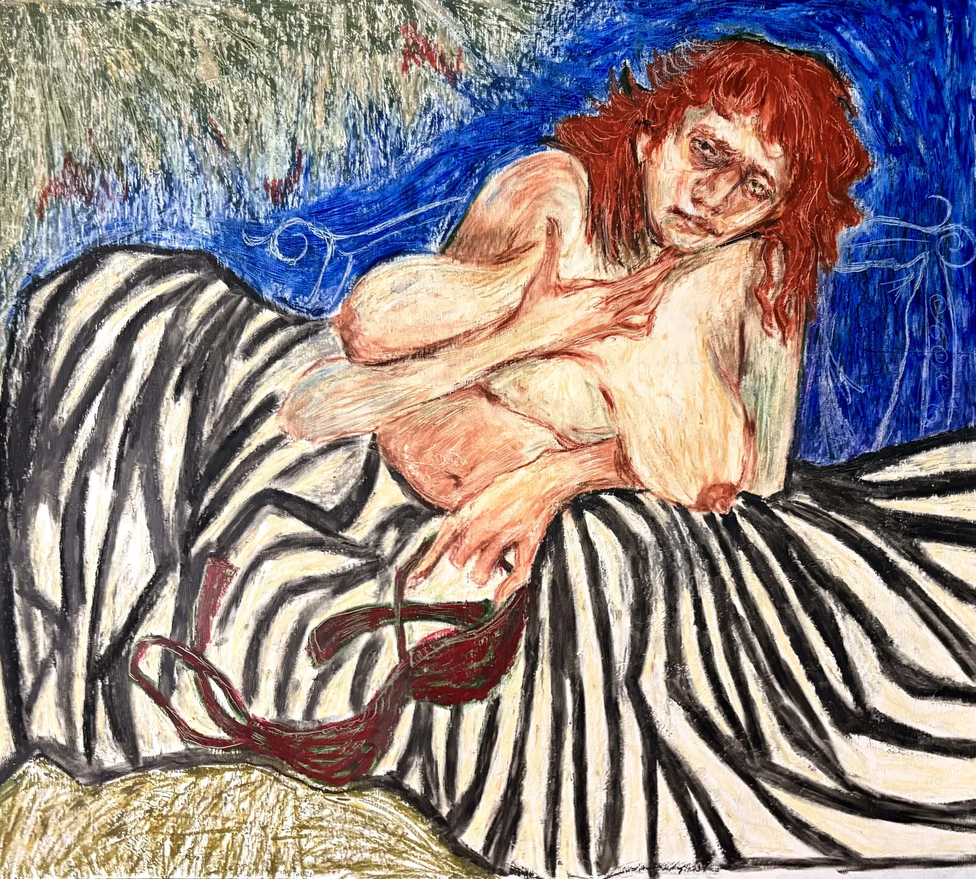 Unhoused by Riddhi Rajora - Oil pastels on Sunmica board