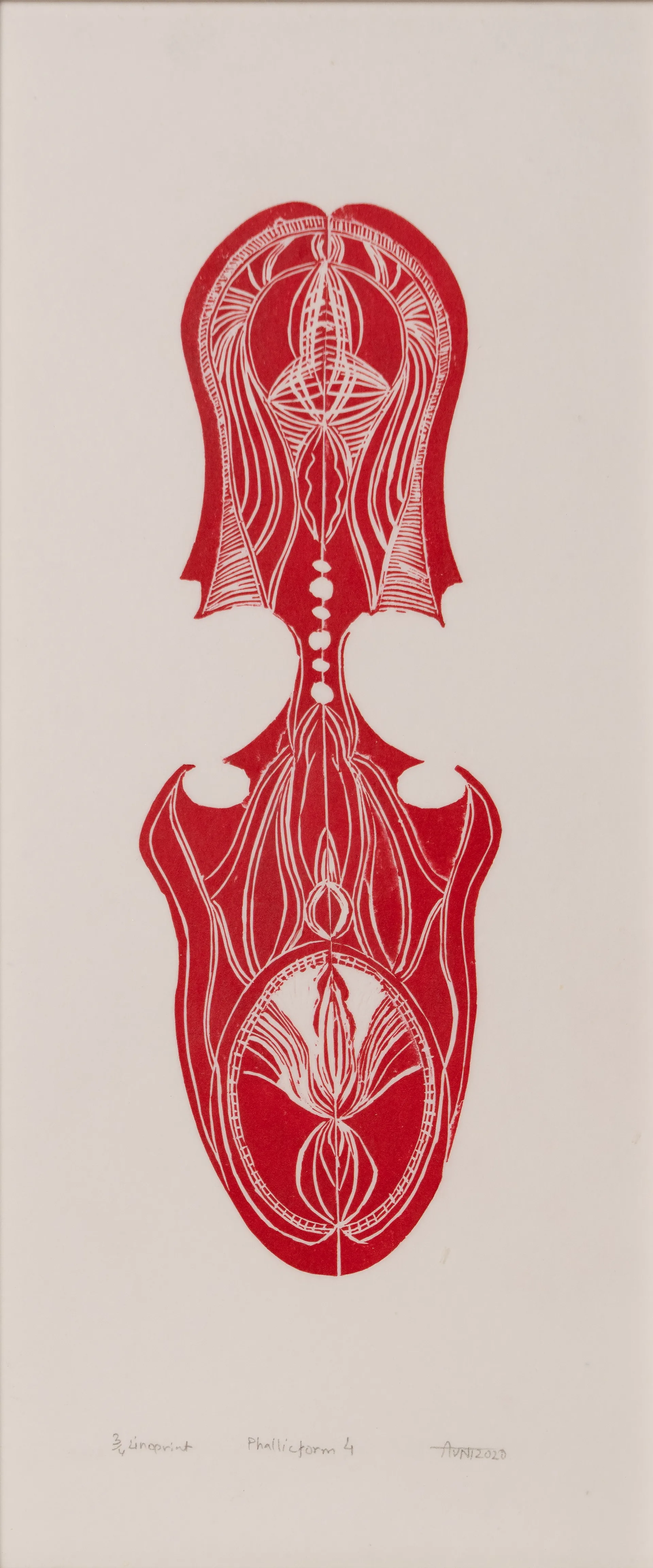 The phallic form, 4 (set of 8) by Avni Bansal - Linocut prints on Kozo paper, archival framing