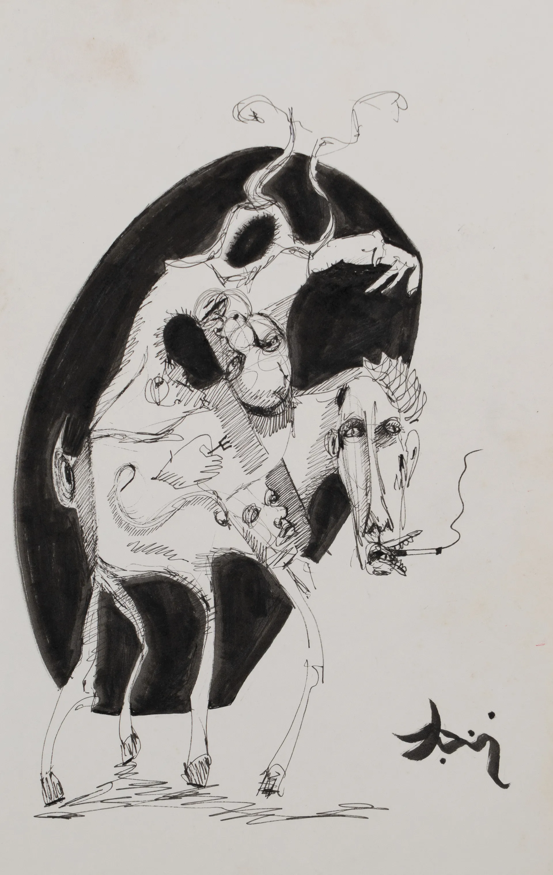 The smoker by Aditiya Singh - Ink on cartridge paper