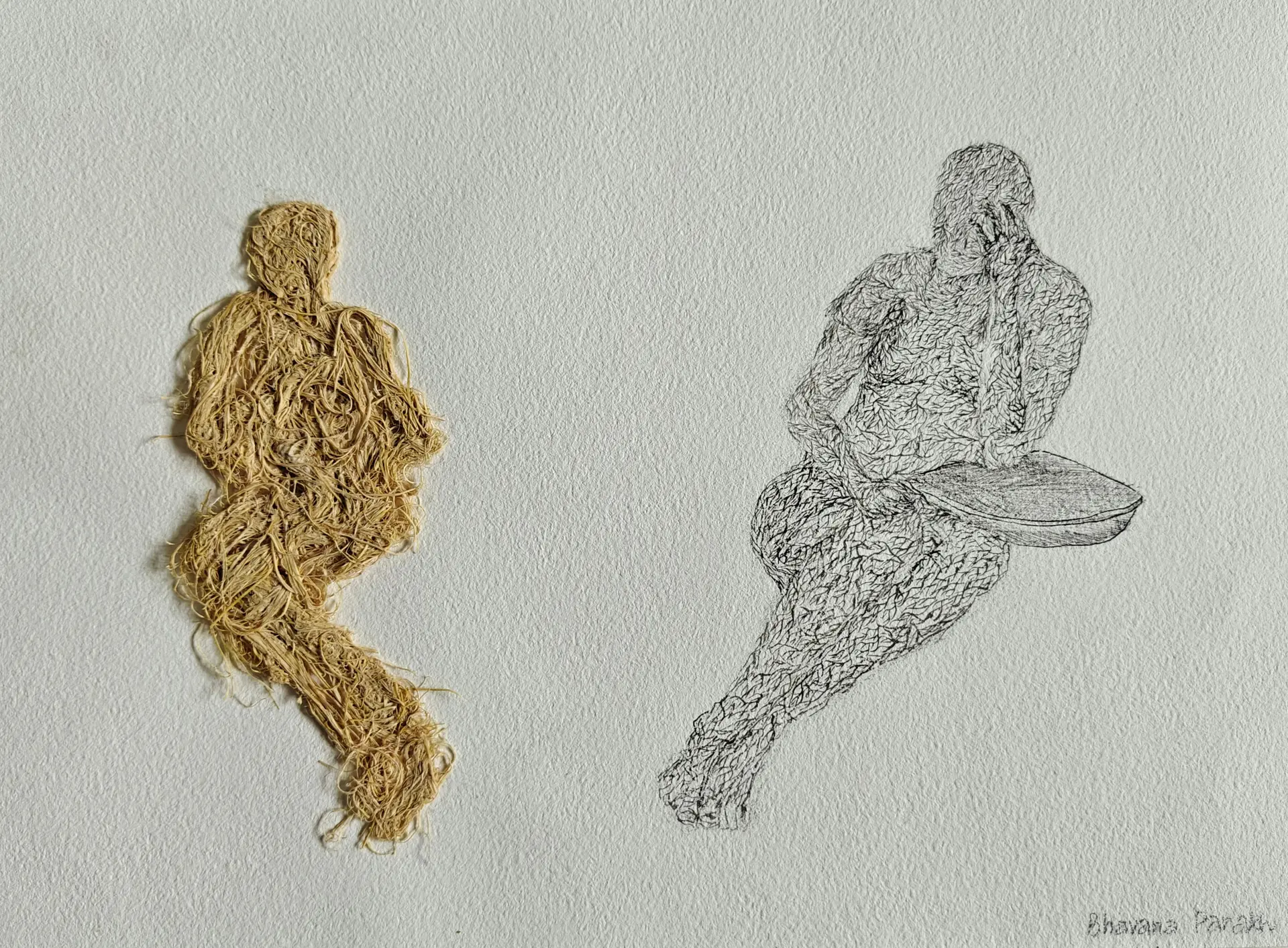 Rooted in contemplation by Bhavana Parakh - Ink and corn fibers on handmade paper
