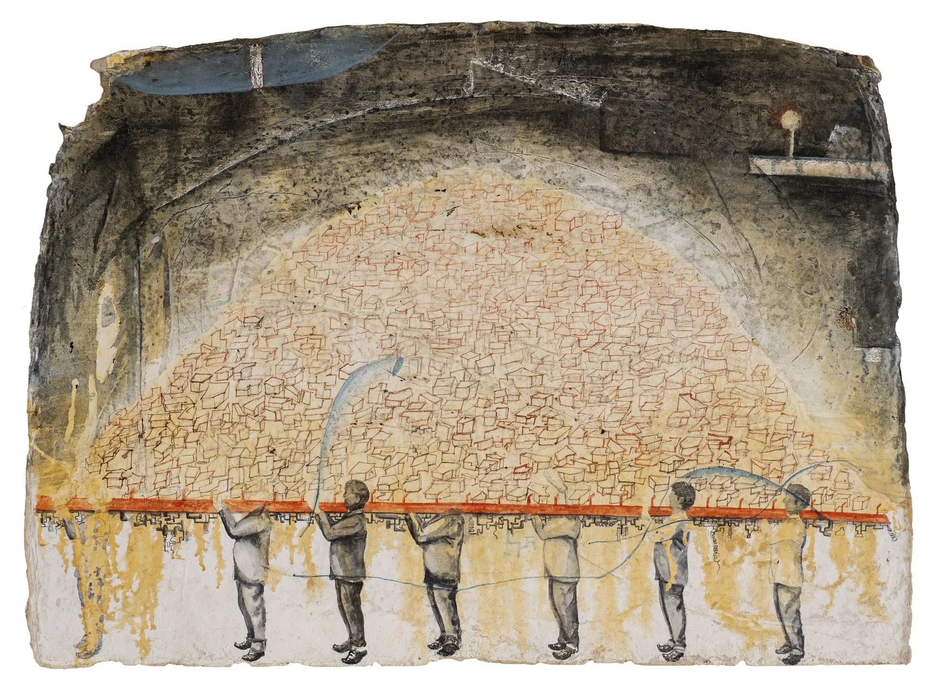 Mountain of the city by Raju Baraiya - Mixed media on paper