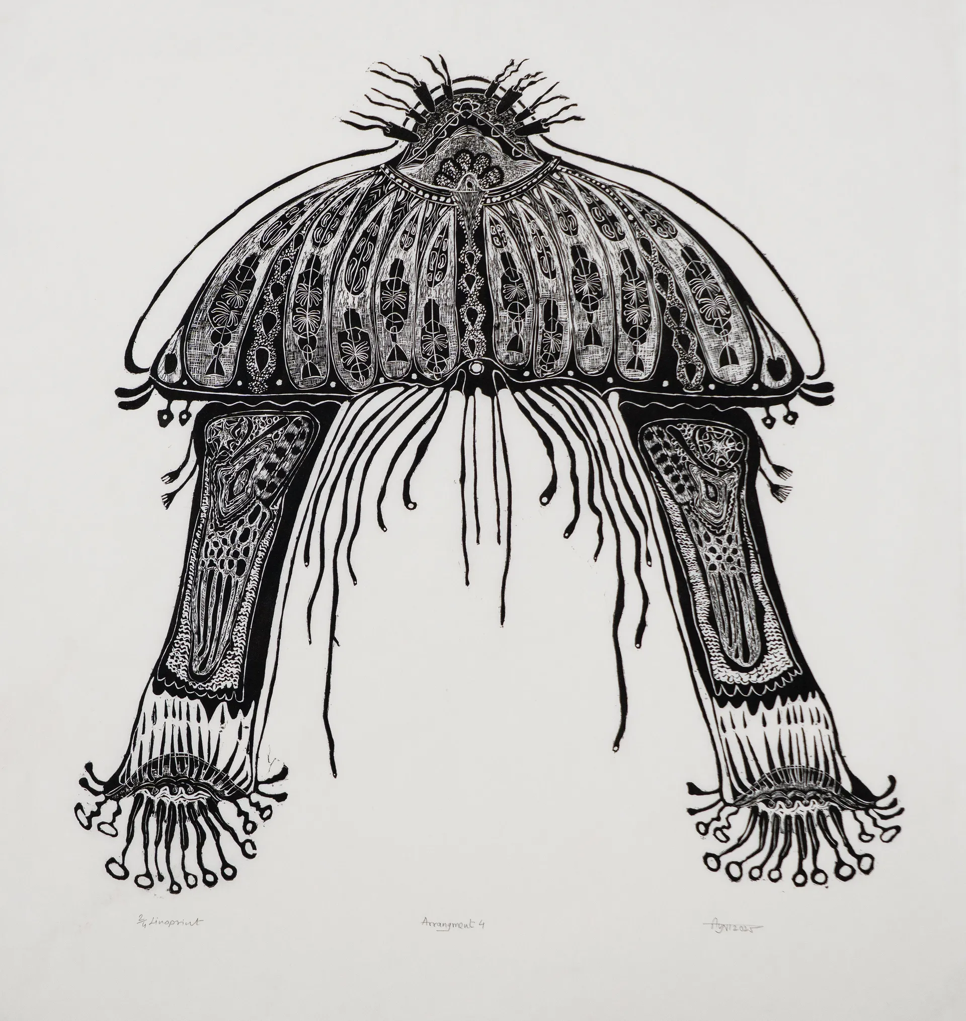 Arrangement series 4 by Avni Bansal - Linocut print on Kozo paper
