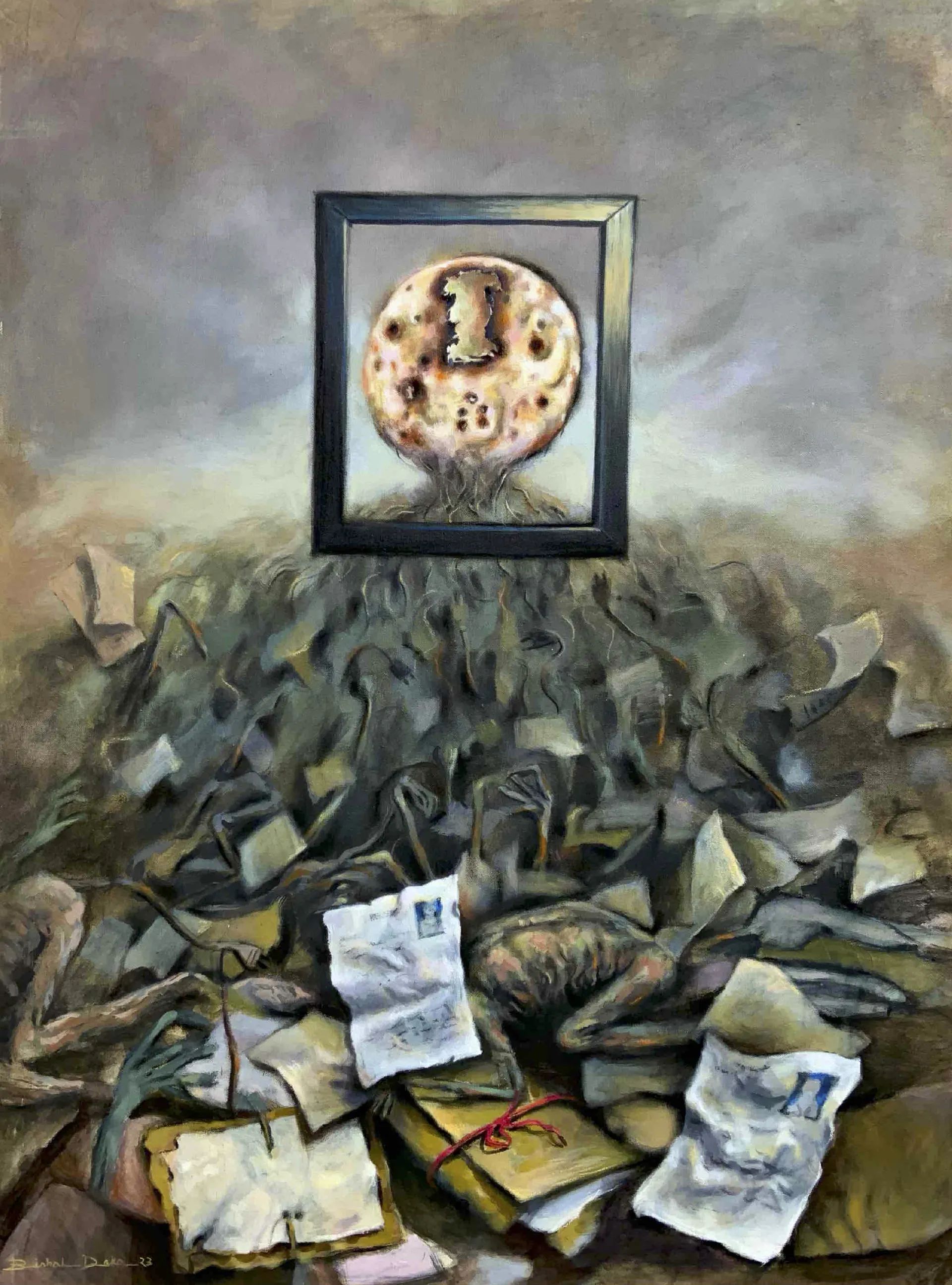 Race for securing the loaf by Bishal Deka - Acrylic on canvas