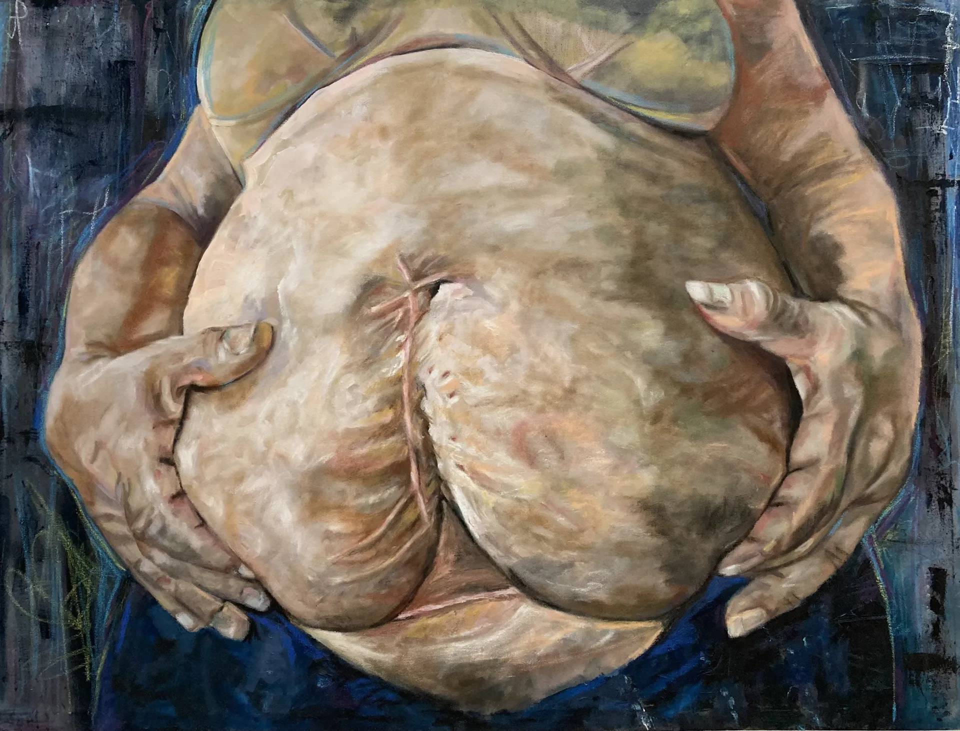 Her body, her history by Yambou Kong Kang - Oil paint and oil pastel on canvas