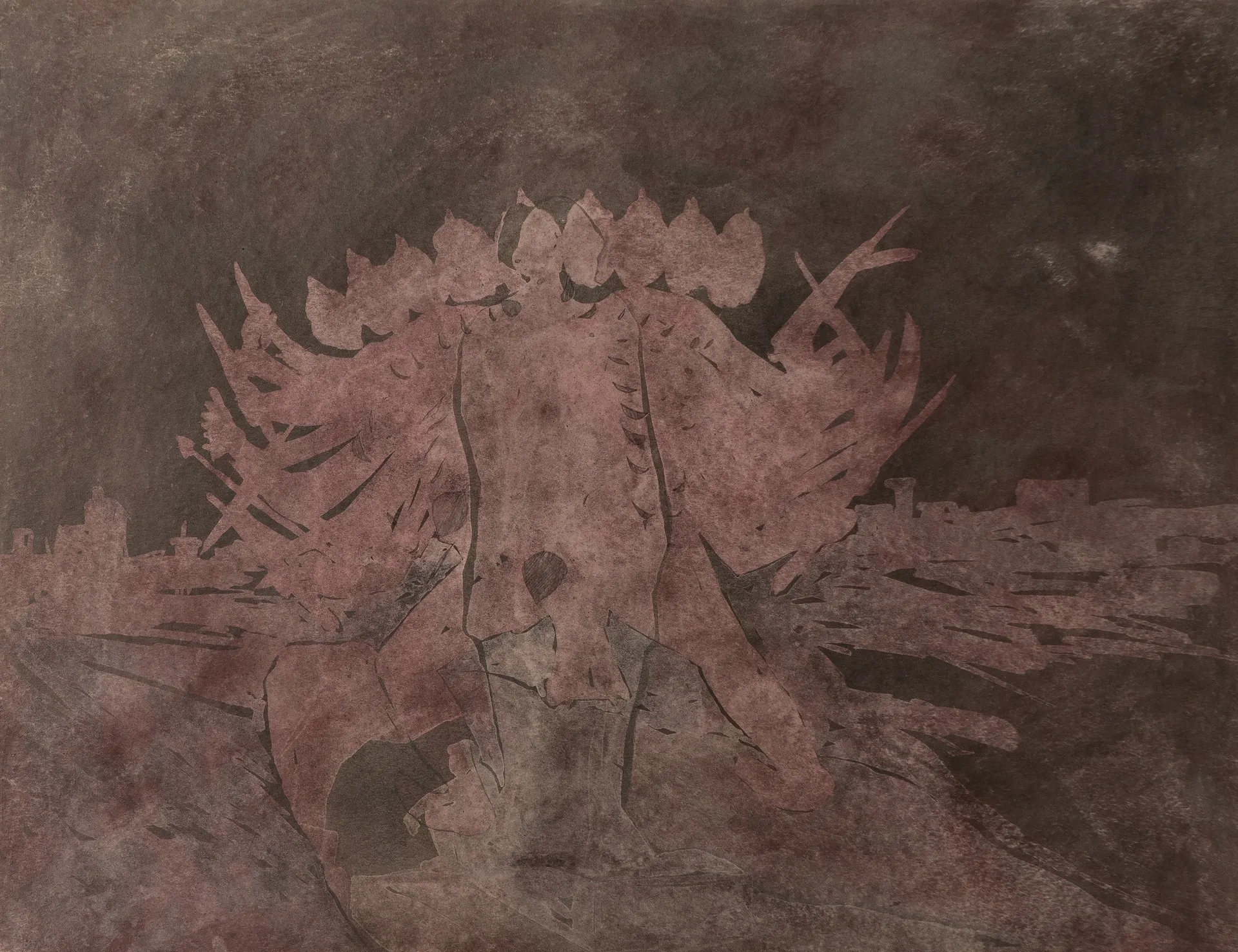Night at Chandaka 5 by Tapan Moharana - Mixed media on paper