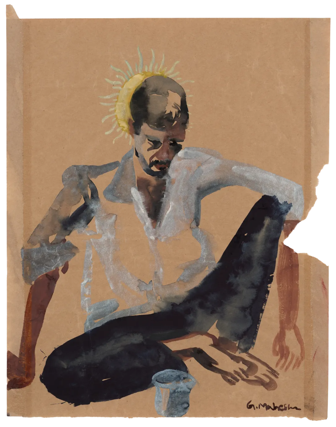 The friend by G. Mahesha - Watercolor on brown paper