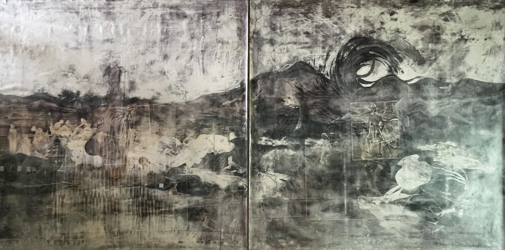 Archive of a cyclone by Tapan Moharana - Mixed media on canvas
