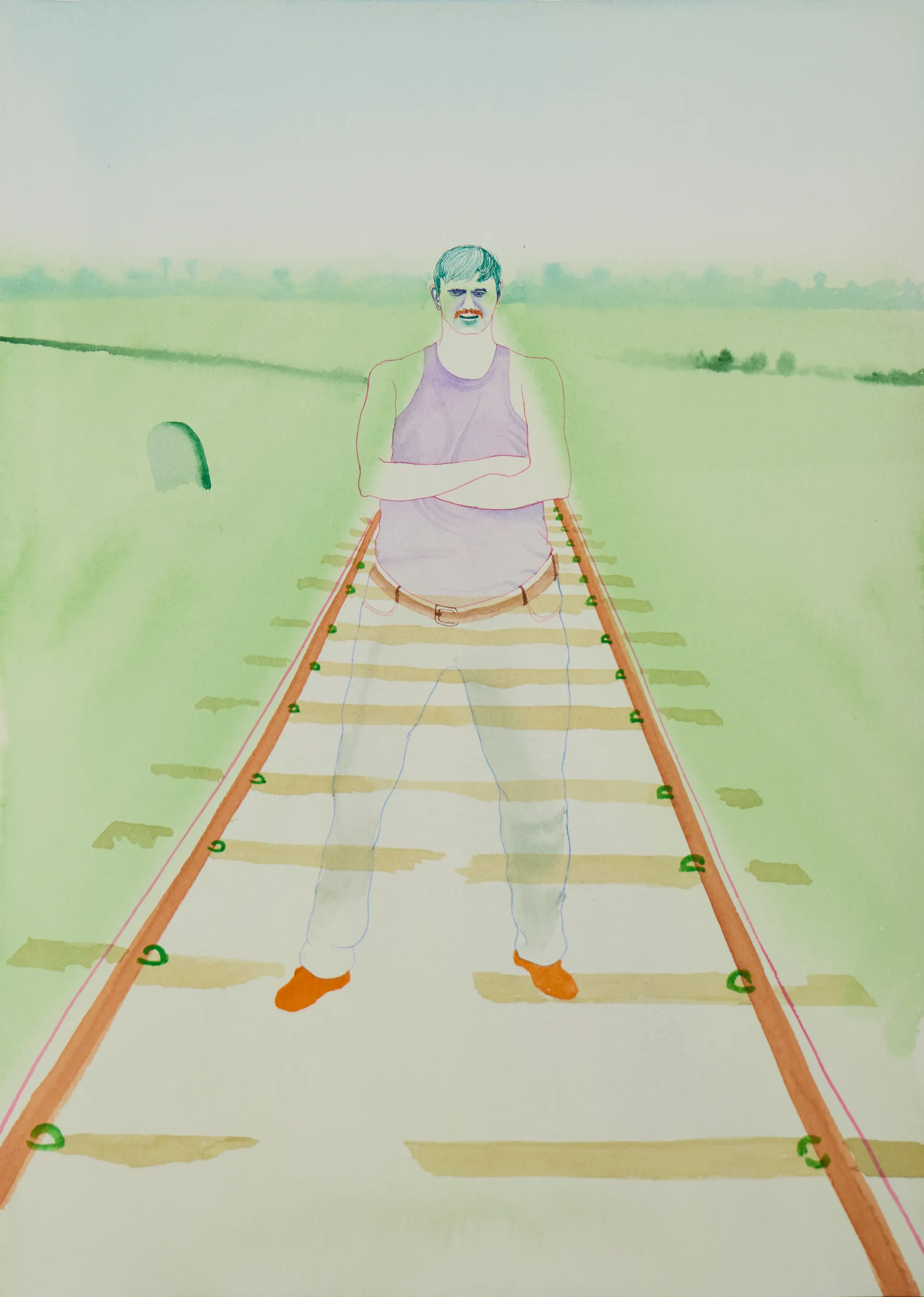 रेल के डगर (The railway way) by Shiv Shankar - Watercolor on paper