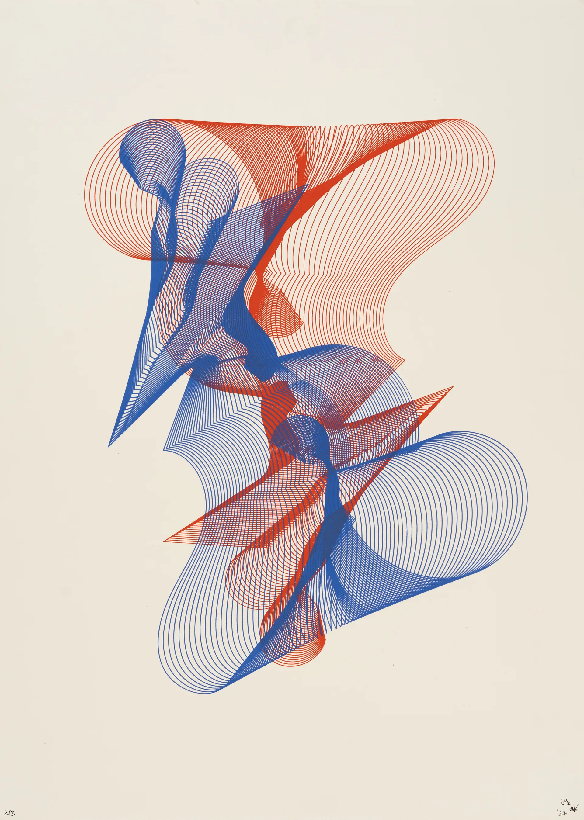 178 blue, red on white by Ansh Kumar - Serigraph on paper