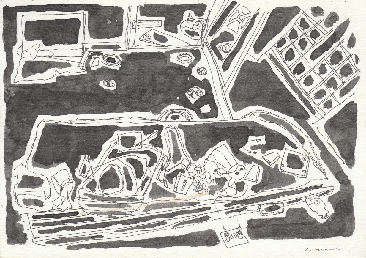 Hall 1 by Manu N - Pen and ink on paper
