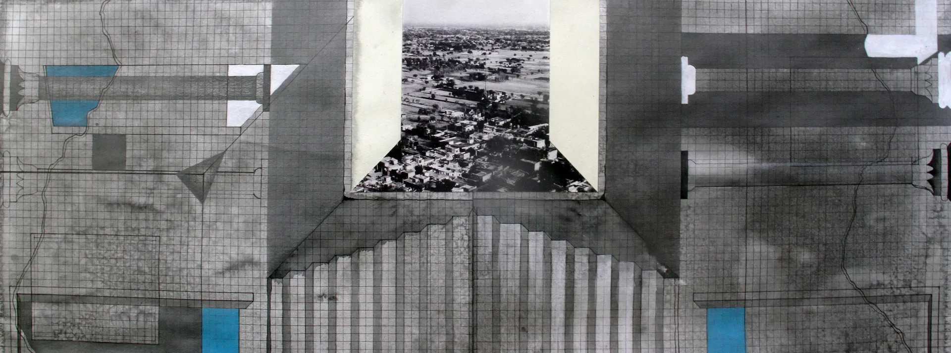 Territories of three: echoes in the landscape IV, 1 by Kapil Jangid - Collage, digital print, ink, gouache color and graphite on paper