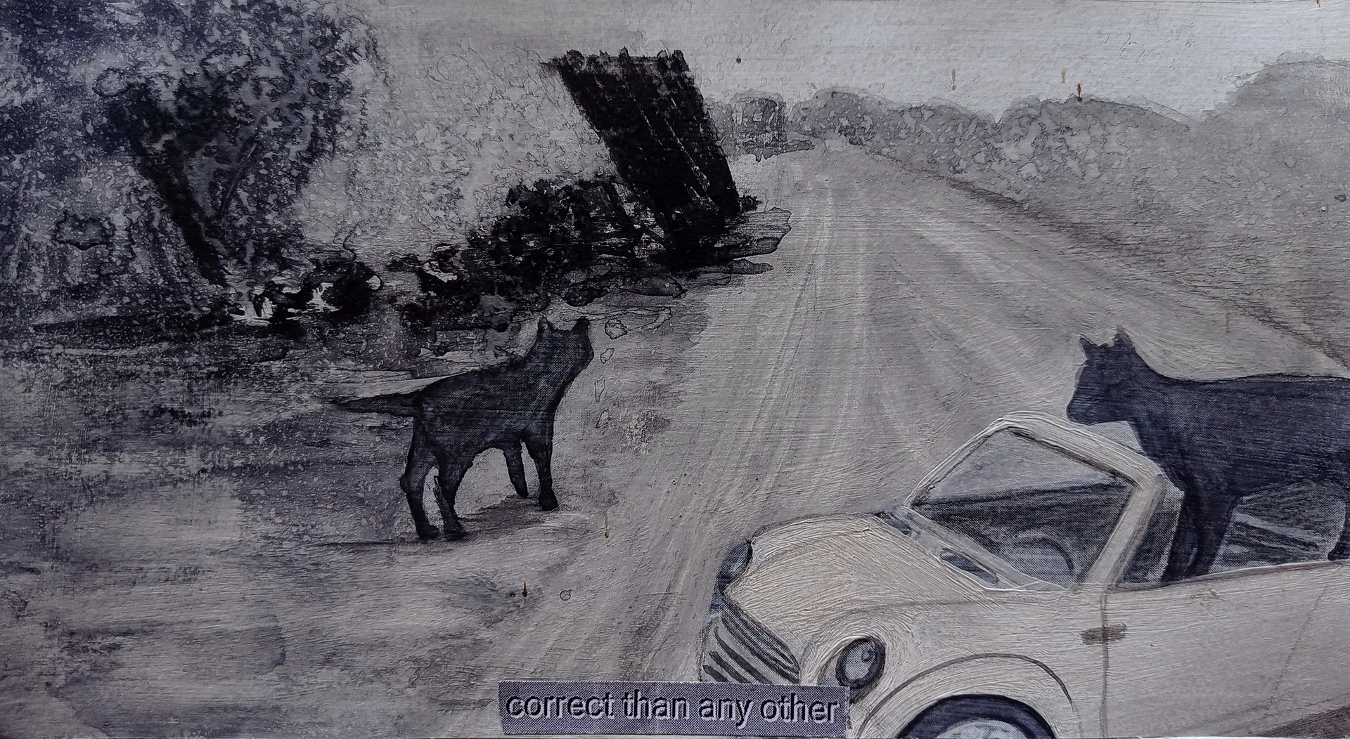 Schrodinger’s cat on a walk 20 by Ritesh Khowal - Ink, emulsion & acrylic on paper