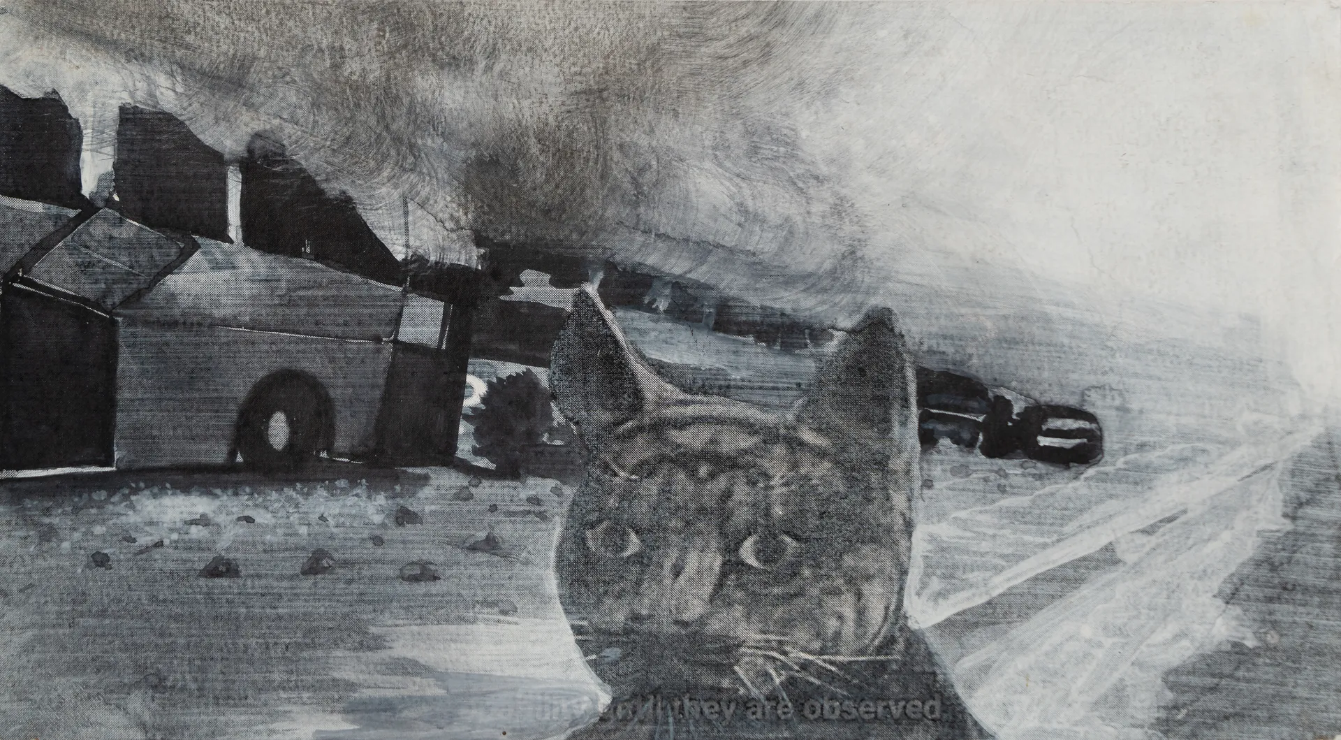 Schrodinger’s cat on a walk 12 by Ritesh Khowal - Ink, emulsion & acrylic on paper