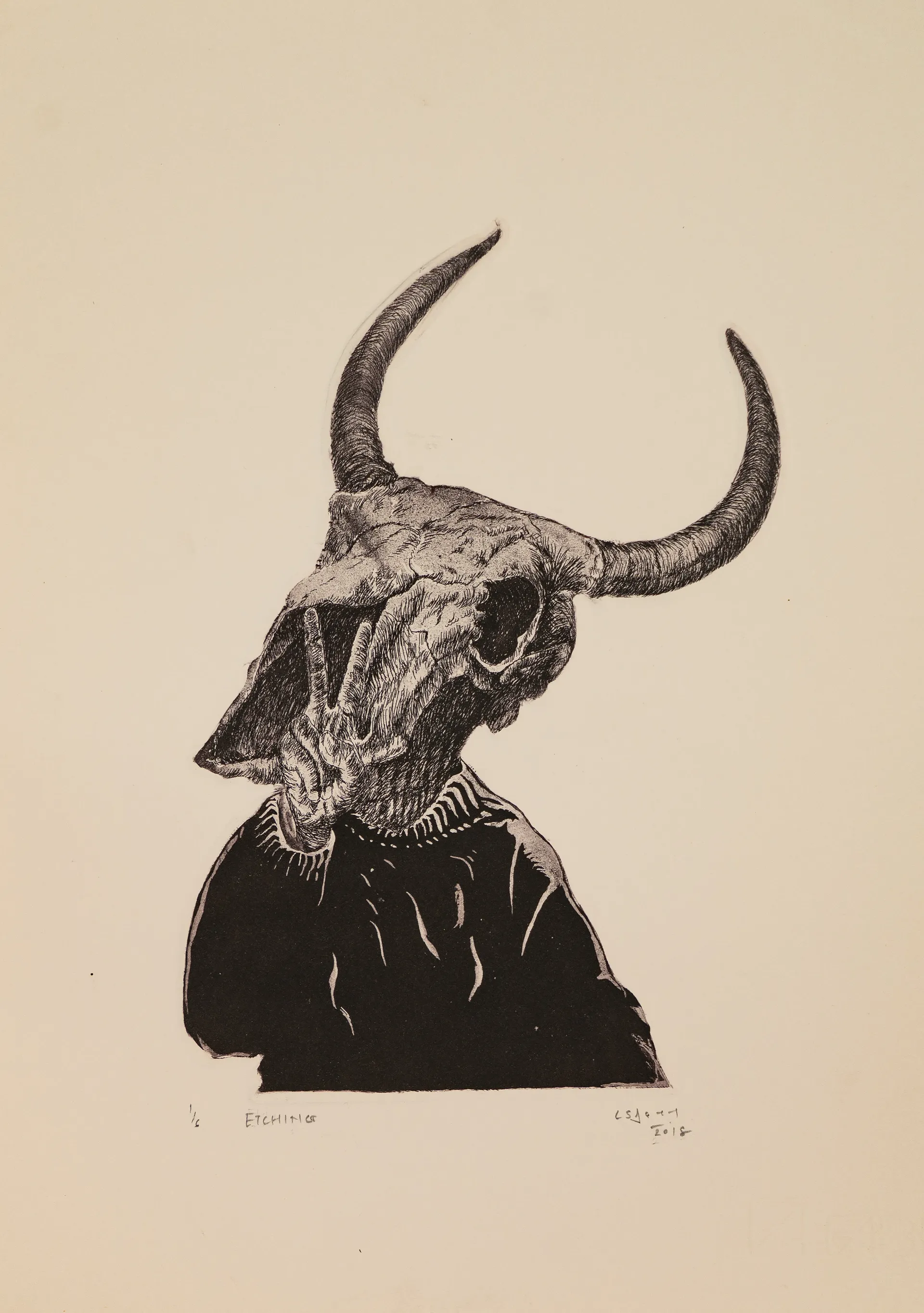 Child gesture by Akbar Ali Sunasara - Etching