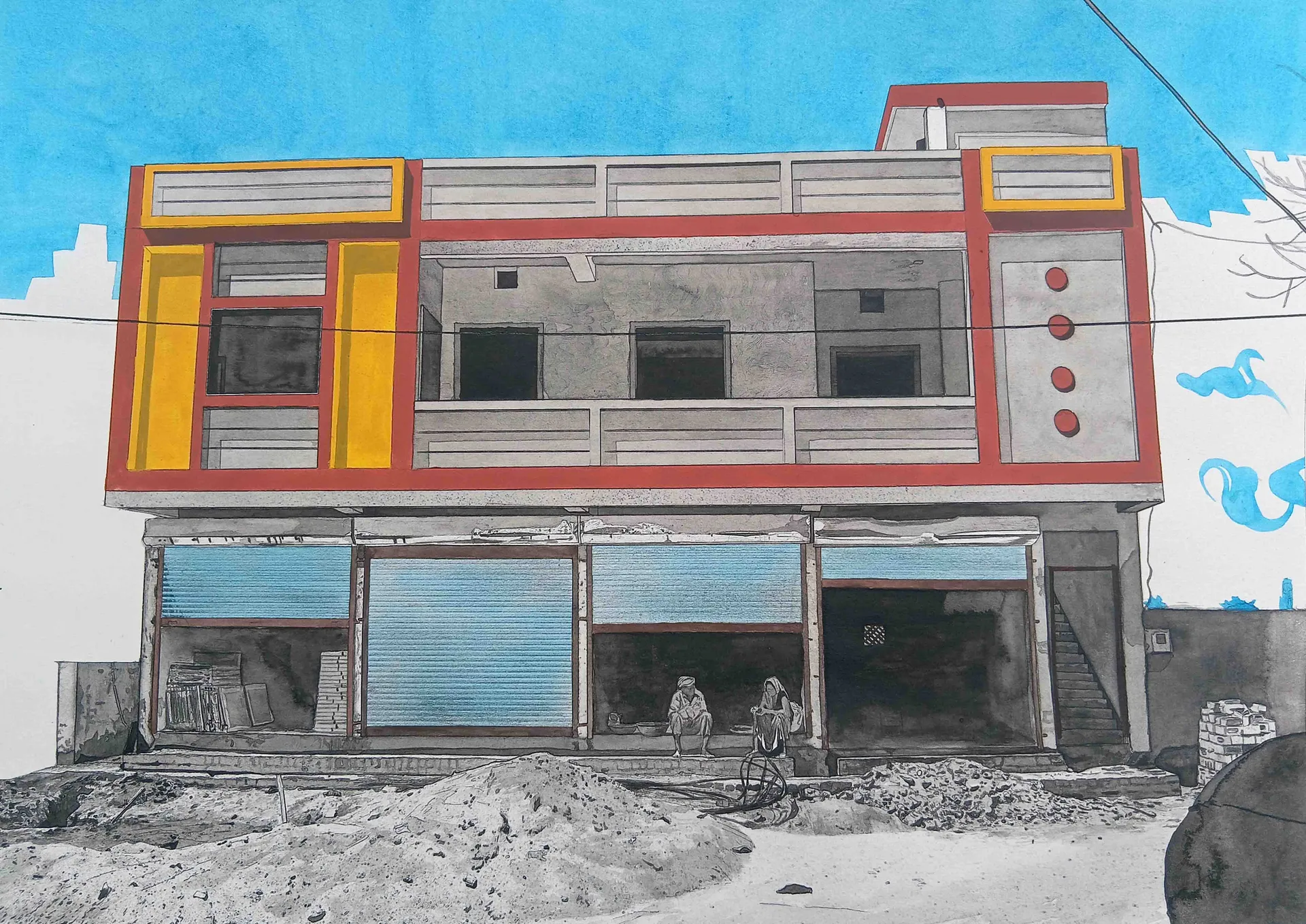 Territories of three: echoes in the landscape I, 5 by Kapil Jangid - Watercolor, photo ink, digital print and graphite on paper