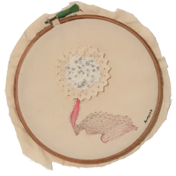 Beautiful flowers, 1 by Anup Let - Cloth, stitch and colour with ink on fabric