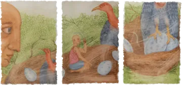Prey and predator (triptych) by Suvendu Bhandari - Tea stain and watercolor