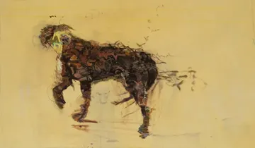 ‘Hunting’ by Nitheen Ramalingam - Acrylic, charcoal and synthetic dye on cloth