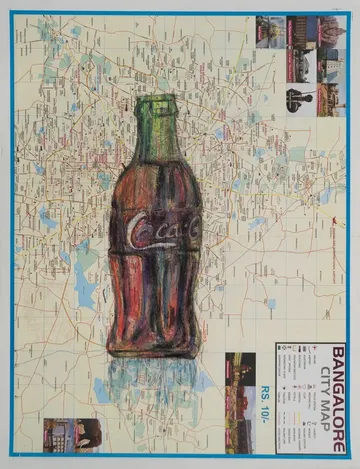 Coca-cola by Prasad KV - Oil pastel on city map (paper)
