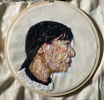 Nge changkha man, 4 by Yambou Kong Kang - Embroidery on raw canvas