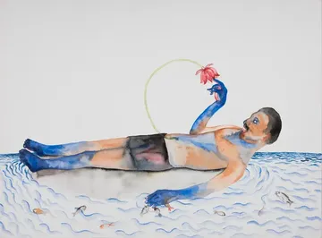 In Vishnu's dream by G. Mahesha - Watercolor on paper