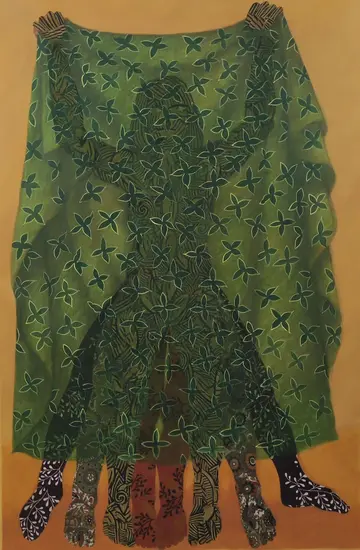 Only two working hands by Moni Kumari - Fabric and acrylic color 