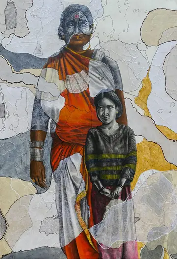 Legacy by Navanshu Kumar - Charcoal, transparent parchment, rice paper, and ink on paper