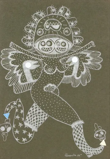 Chrome-born-bodies drawing 8 by Varnita Sethi - Chrome pen on acid-free handmade paper