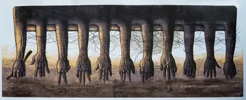The spine of the house by Tukuna Dakua - Color woodcut