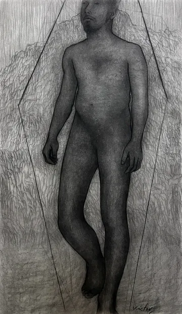 Man in confinement 1, 2 by Victor Hazra - Charcoal on paper