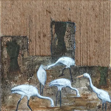 Survival threads, 5 by Satyaranjan Das - Cement, acrylic, jute threads, and wooden stretcher