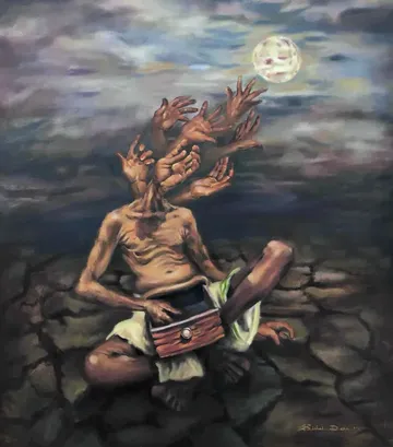 Bhukh (The hunger) by Bishal Deka - Oil on canvas